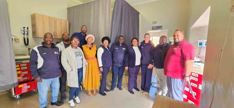 Staff and management of Parys District Hosptial together with Laura Sieberhagen from Mica Parys in the hospital's Casualty Department. Photo: Liezl Scheepers