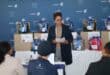 Patience Makhubela, Senior Manager Human Resources Sasolburg and Natref Operations sharing what it means to Sasol employees to have been able to donate school shoes to less fortunate learners themselves. Photo: Sasol