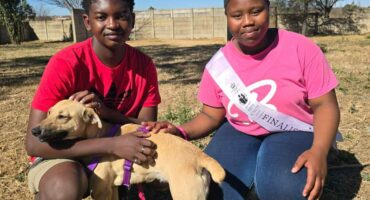 Ayanda Precious Ndhlou and Mpho Phati sharing 67 minutrs of care at Parys SPCA. Photo: Supplied