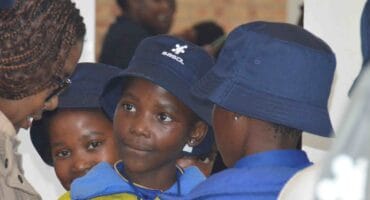 Primary school winners Lisakhanya Buveka and Dimpho Mokone during judging. Photo: Sasol