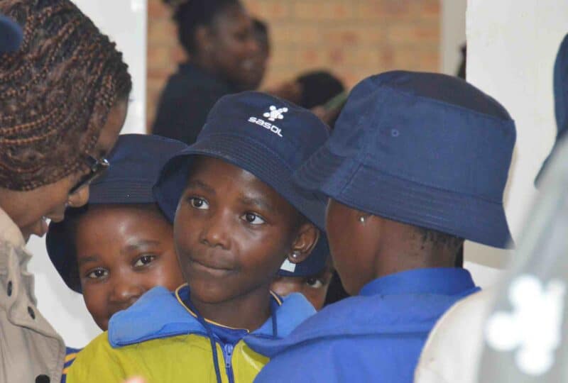 Primary school winners Lisakhanya Buveka and Dimpho Mokone during judging. Photo: Sasol