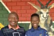 Siyabonga Qiba together with Ntshwephepa's principal, Mr Moloantoa.. Photo: Supplied