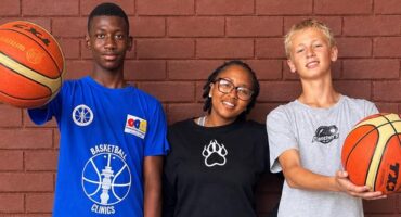 Peter Bokamosa and Herman van der Schyff, together with coach Nonhlanhla Kgaudi. Photo: Supplied