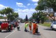 Die span aan die werk in Breëstraat by die polisiestasie. Foto: Laurie Poolman.