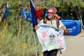 Gabriel Colyn crosses the finish line at the 250 km Kalahari Augrabies ultra-marathon.
