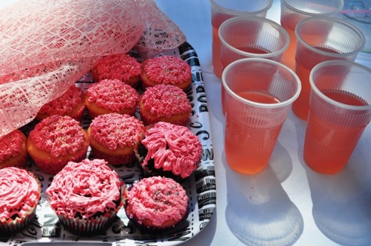 The cupcakes and pink lemonade that were on sale.