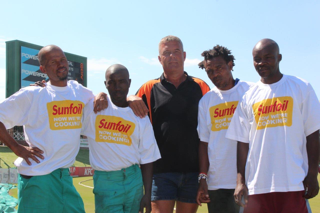 Senwes Park's dedicated ground staff. From left to right: Jan Masilo, Hendrik Sekete, Louis Kruger (head groundsman), Isiah Radebe and Moses Nkomo. Willem Lemmer and Simon Montoe were absent.