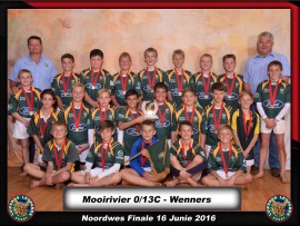 Rugby o/13C: Noordwes-ligawenners Die o/13C-rugbyspan van Laerskool Mooirivier is die Noordwes-ligawenners (groot skole) Voor: Devon Gerber, Xandré van der Westhuizen, Johan Malherbe, Darius Kruger, Coenraad van Zyl. Middel: Marinus du Toit, Jonathan Bierman, SJ de Kock, Xander van Gass, Lyle Nanni, Ronan Prinsloo, Marlo van der Mescht, Gerrit Muntingh, Nino Oggioni, Jack Cameron. Agter: Rudie van Dyk (afrigter), Brendon Steenkamp, Shane Liversage, Louis Claasen, Josua Vorster, Shaun van Jaarsveld, Louis Neethling, Carl Joubert, Herman Steyn (afrigter).