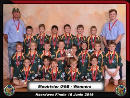 Die o/9B-rugbyspan van Laerskool Mooirivier is die Noordwes-ligawenners (groot skole) Voor: Aldo Oggioni, Michael Bell, Lehan van der Mescht, Jonathan Immelman , Hanlu du Plessis. Middel: Damian Botha, Jacobus Engelbrecht, Marnu van der Merwe, Nic Laubscher, Reuel Potgieter, Janro Havenga, Chris van Zijl, Kyle Koekemoer. Agter: Gerrie van Deventer (afrigter), Simon Korb, Human Froneman, Ruan van Niekerk, Jay-Jay Henning, Brandon Rutherford, Kobus van Zyl, Gideon van Wyk (afrigter).