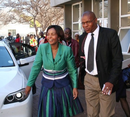 The Minister of International Affairs and Cooperation, Maite Nkoana-Mashabane, and the Vice-Chancellor of the North-West University, Prof Dan Kgwadi, arrive at the synod hall of the RCSA (Reformed Churches of South Africa) shortly before her speech. Photo: Kiewiet Scheppel