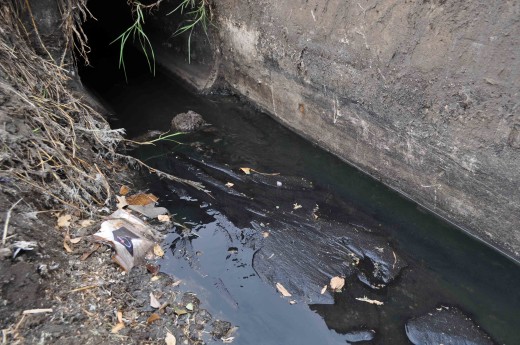 Die stormwaterkanaal wat die oorsprong van die stank is.  