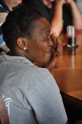 Dorah Sekano is overwhelmed by joy with the gifts that she received.