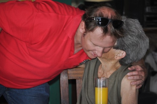 Rhodes with Rina Cilliers, whose granddaughter has cancer. Photos: Marianke Saayman