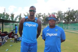 The captain of the West Indies cricket team, Jason Holder and current interim head coach of the West Indies cricket team, Henderson Springer, looking relaxed ahead of their warm- up match against the Seeff North West Dragons on Friday, 11 November.