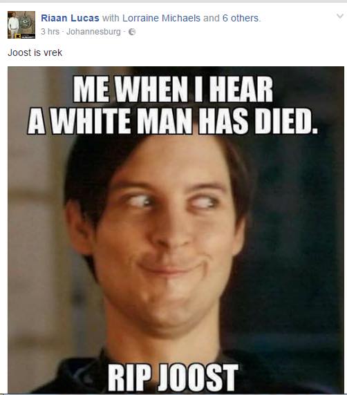 Die opspraakwekkende inskrywing oor Joost van der Westhuizen wat op Facebook gedeel is. Foto:Facebook