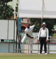 Ibbies' leg spin bowler, Katleho Leokaoke delivers another tricky ball.