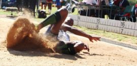 Luvo Manyonga met sy skittersprong van 8.65 meter.