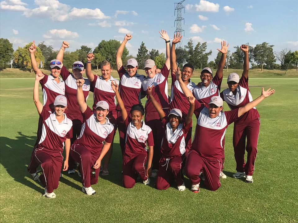 The North West Dragons Women's team celebrate their 16 run victory over Gauteng in Bloemfontein.