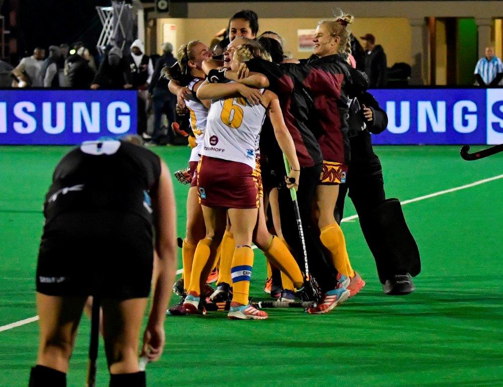 Maties are jubilant after overcoming a valiant Pukke side 3-2 in the Varsity Hockey semi-final played at the NWU-Puk Astroturf on Monday, 15 May.