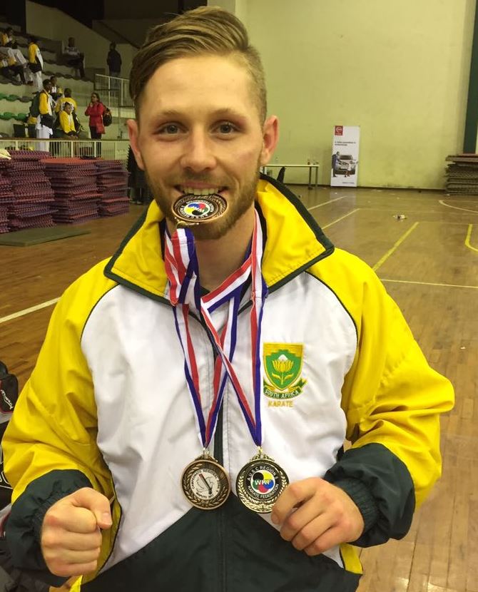 Brandon Shepherd is all smiles after taking home three medals from the WKF Zone 6 Southern African Championships in Mozambique from 22-25 June.
