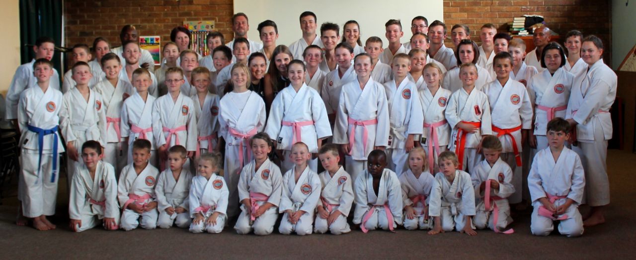 Steyn Dojo karateka supporting Cancer Awareness Month by training in their pink belts