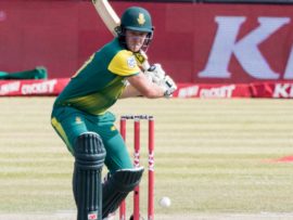 avid Miller het 'n wêreldrekord in internasionale T20 krieket in Potchefstroom opgestel toe hy 'n honderdtal van 35 balle teen Bangladesj gemoker het. Foto: Barco Greeff/Picture Café