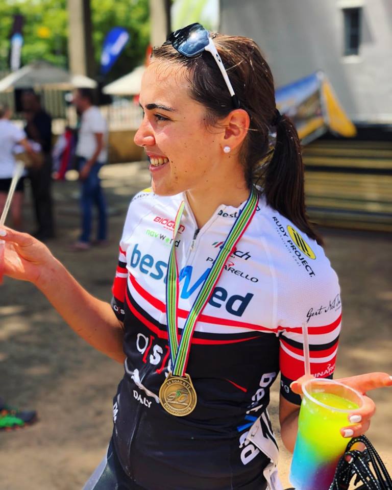 Danielle Strydom enjoys a slush puppy after the race