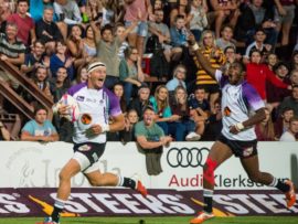 Henko Marais op pad na sy drie teen Cut, die afgelope Maandag in die NWU se eerste Varsitybekerwedstryd wat hulle 70-7 gewen het.