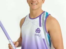 NWU's Johann Grobler surpassed the 80-metre mark in the first leg of the 2018 Varsity Athletics season in Pretoria on Friday, 2 March. His Javelin throw of 80.25 metres is a new Varsity Athletics record. Photo: Leslie Kock/Maclez Studio
