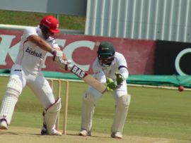 The Lions' Delano Potgieter plays a cut shot on his way to 145 for the Lions on Day 1 of the 4-Day Franchise series match against the Warriors at Senwes Park.