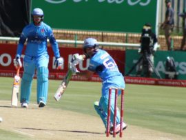 Dean Elgar plays a late cut shot during his superb century at Senwes Park for the Titans against the Lions in the Momentum One Day Cup