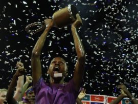 Mpho Links celebrates the win.
