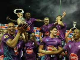 The NWU are 2019 Varsity Athletics Champions. Here is men's captain, Chederick van Wyk with the trophy.