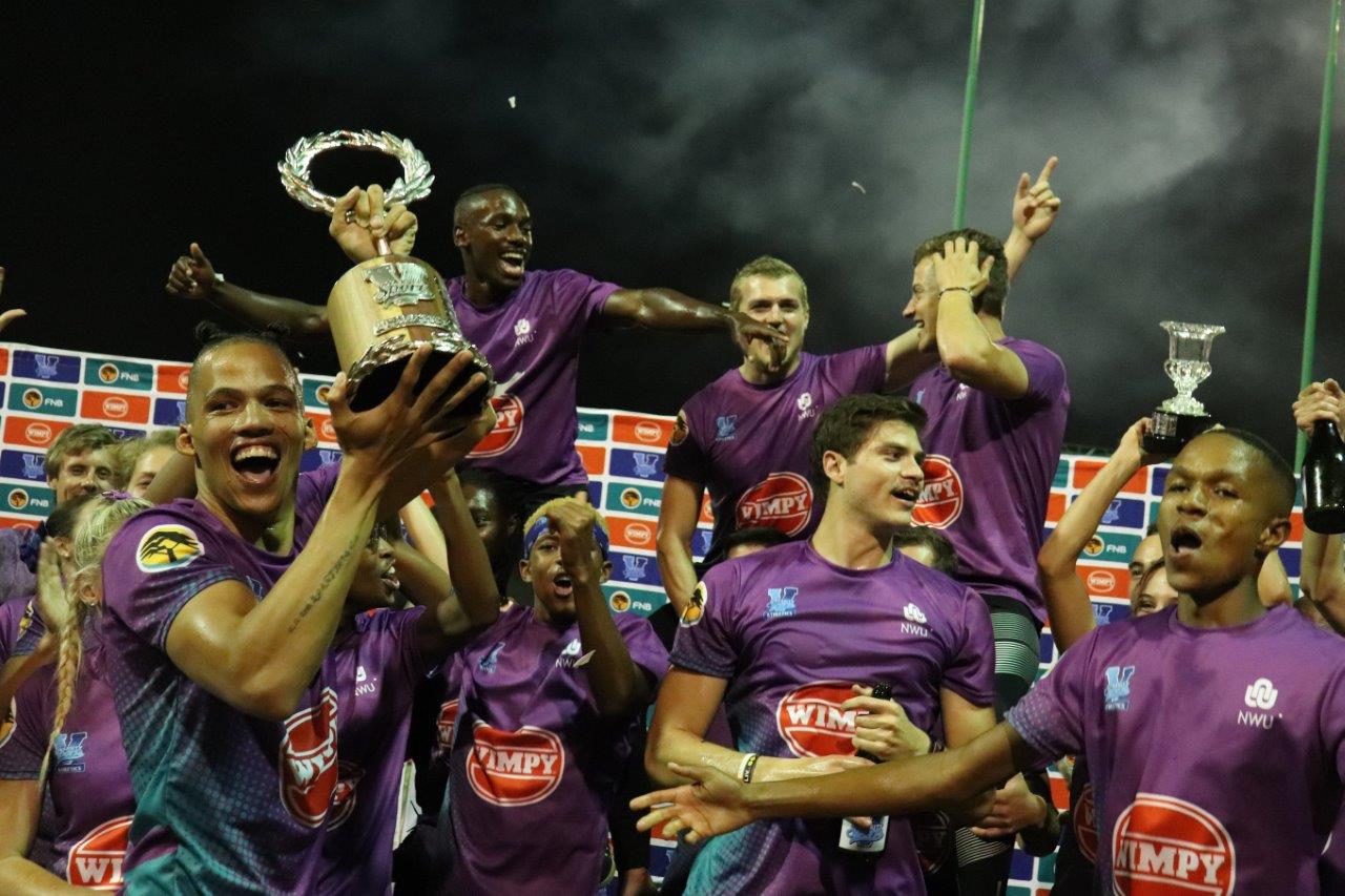 The NWU are 2019 Varsity Athletics Champions. Here is men's captain, Chederick van Wyk with the trophy.