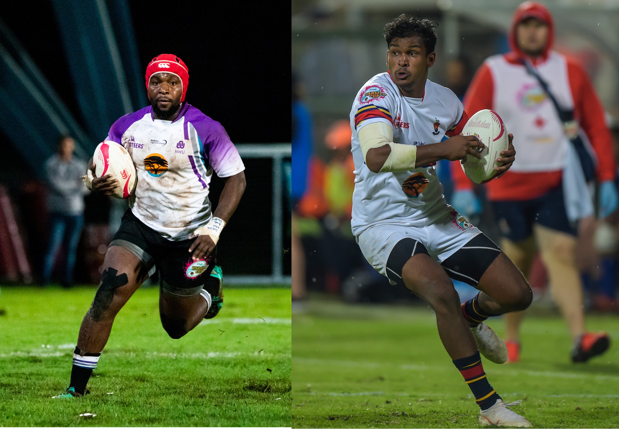 AK Nela (NWU) Ciaran Dayaran (Tukkies) gaan twee spelers wees wat 'n oog vir die drielyn gaan hê komende Maandag. Foto's: Barco Greeff en Christiaan Kotzé.