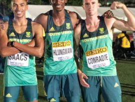 Gardeo Isaacs, Ashley Hlungwani and Pieter Conradie took sixth in the 4x400 m relay at the IAAF World Relay Championships in Yokohama, Japan.