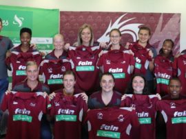 The North West Women's Dragons team shows off their brand new sponsored jerseys. Senwes are now the official naming rights sponsor of the NW Dragons women. Photo: Wouter Pienaar.