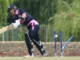 Japan u.19 captain, Marcus Thurgate has his stumps rearranged. Photos: Wouter Pienaar
