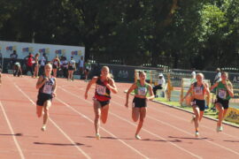 Tamzin Thomas taking first place in the women's 100m heat. Photo: Wouter Pienaar.