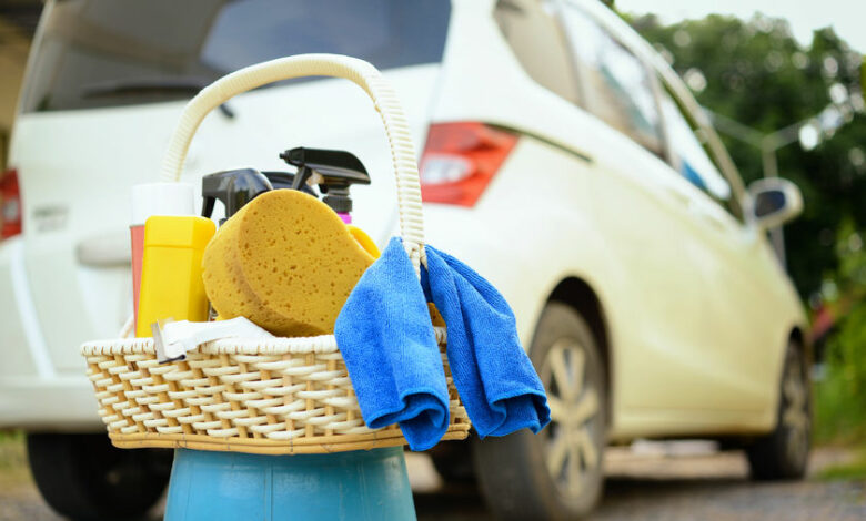 Washing car set in basket