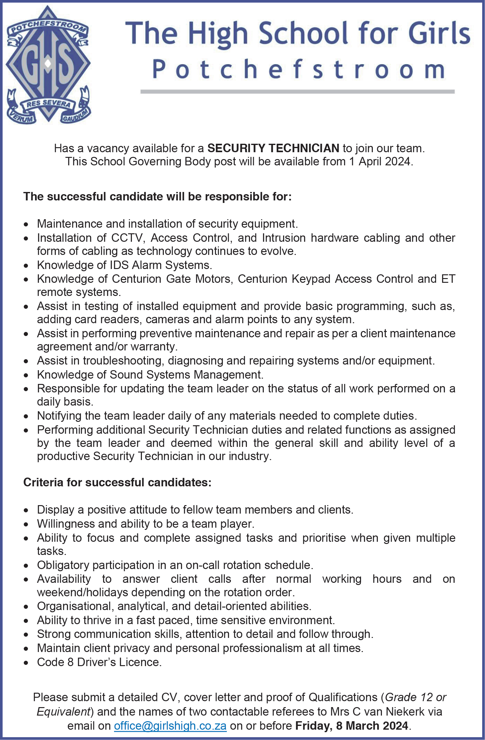 Vacancies Potchefstroom Herald