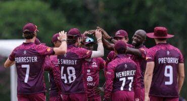 The Dragons celebrate another wicket against the Tuskers. Photo: North-West Dragons Cricket/Facebook.