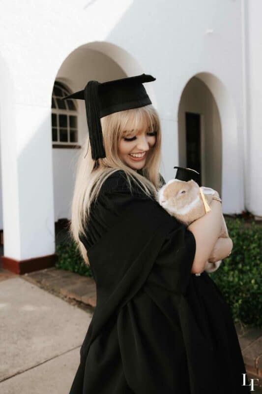 Student with bunny