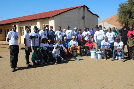 Thabiso Maphike and Muzi Zondi painted and cleaned Bafokeng Primary School in Palm Springs on Saturday.
