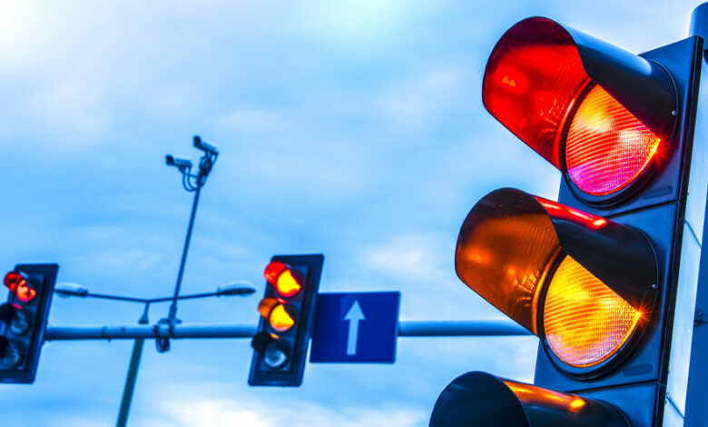 Traffic lights over urban intersection