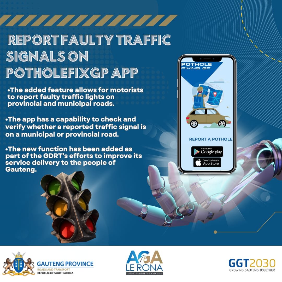 GP residents can now report faulty traffic lights on app Sedibeng Ster