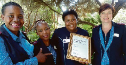 Tabea Monama, Enrolled Nurse Auxiliary at Mediclinic Vereeniging, was awarded the Nurse Excellence Award recently and was formally recognised on May 12 in celebration of International Nurse’s Day. With her are from left: Mrs Matlou Sathekge, Nursing Manager, Ms Bongi Masango, Deputy Nurse Manager: Theatre and Mrs Nolene