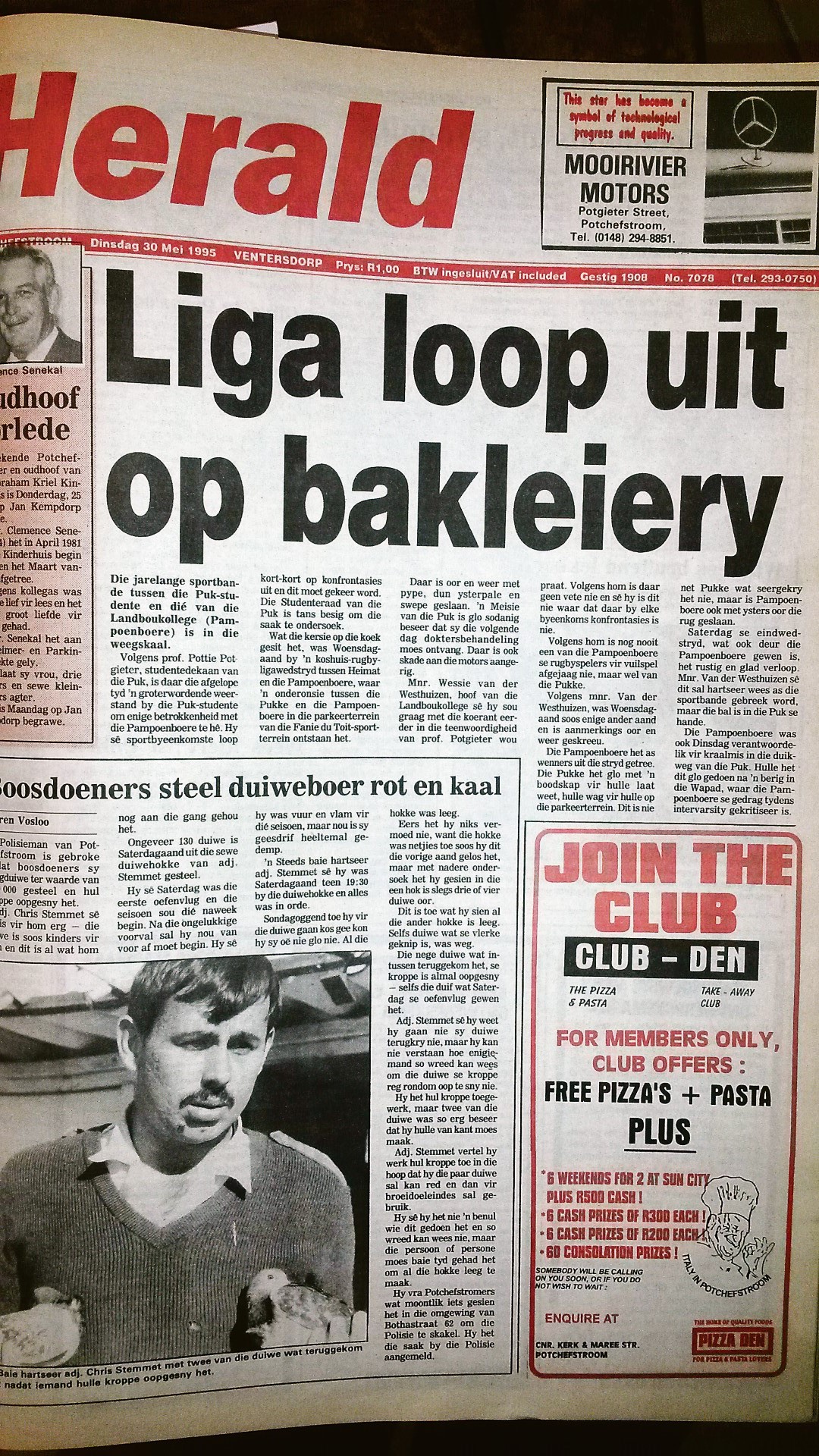 Puk en Landboukollege slaags oor bakleiery – ‘95