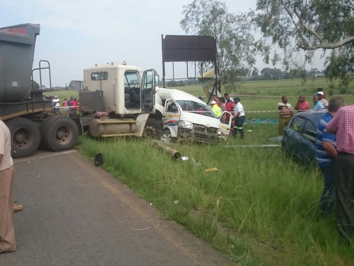One person dead and 14 injured in collision.
