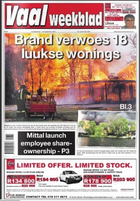 Die luukse rivierfronthuise wat op Sondag 20 September afgebrand het, het landwyd groot belangstelling uitgelok. Vaalweekblad se Facebook-berigte en -foto's is binne enkele ure deur meer as 127 000 mense gelees.